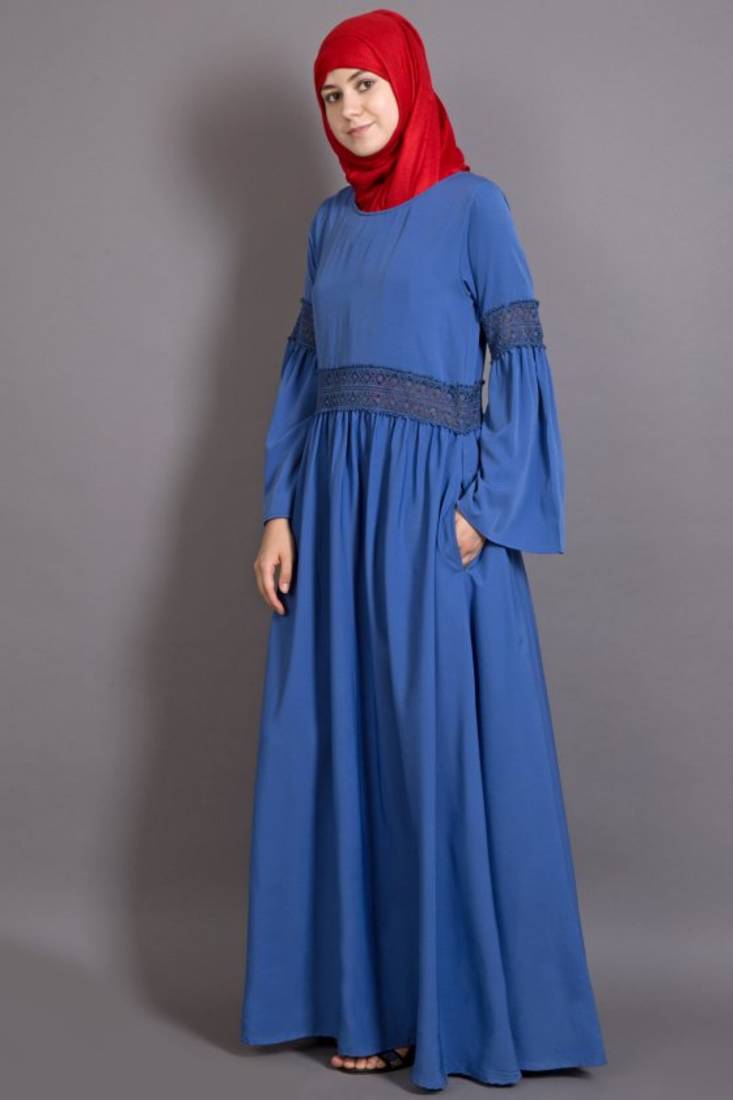 Blue Poly Crepe Plain Casual Islamic Abaya