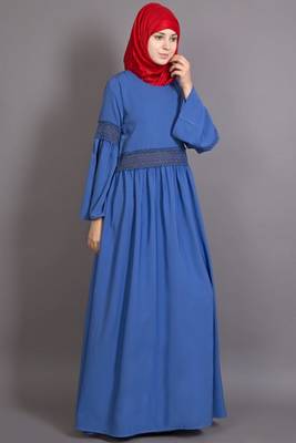 Blue Poly Crepe Plain Casual Islamic Abaya 3