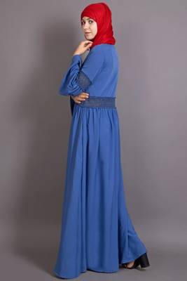 Blue Poly Crepe Plain Casual Islamic Abaya 4
