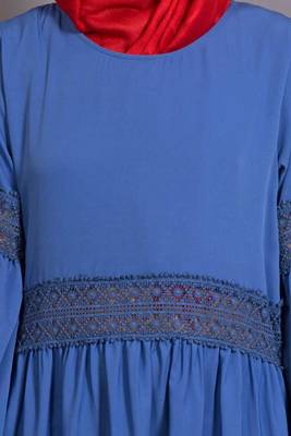 Blue Poly Crepe Plain Casual Islamic Abaya 5