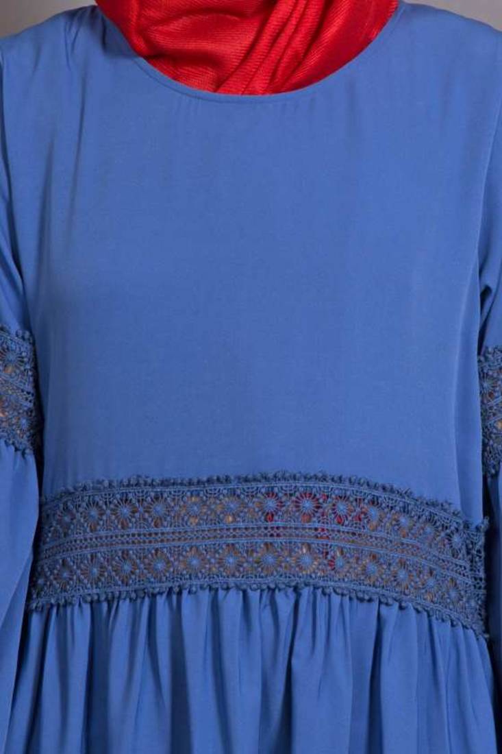 Blue Poly Crepe Plain Casual Islamic Abaya