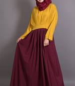 Mustard And Maroon Poly Crepe Plain Casual Islamic Abaya