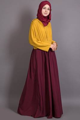 Mustard And Maroon Poly Crepe Plain Casual Islamic Abaya 3