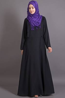 Black Poly Crepe Plain Casual Islamic Abaya 1