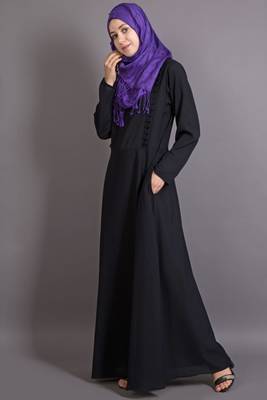 Black Poly Crepe Plain Casual Islamic Abaya 2