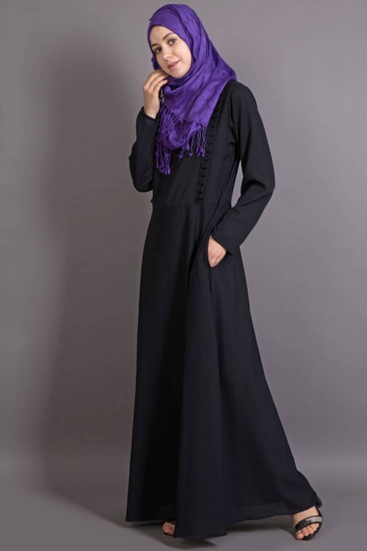 Black Poly Crepe Plain Casual Islamic Abaya