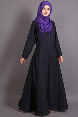 Black Poly Crepe Plain Casual Islamic Abaya 3