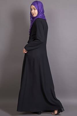 Black Poly Crepe Plain Casual Islamic Abaya 4