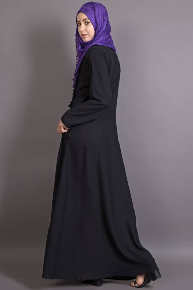 Black Poly Crepe Plain Casual Islamic Abaya