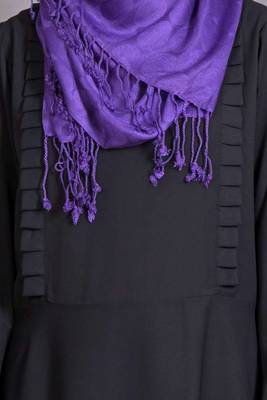 Black Poly Crepe Plain Casual Islamic Abaya 5