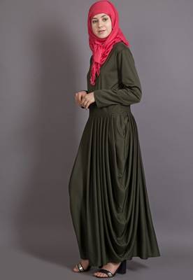 Olive Poly Crepe Plain Casual Islamic Abaya 2