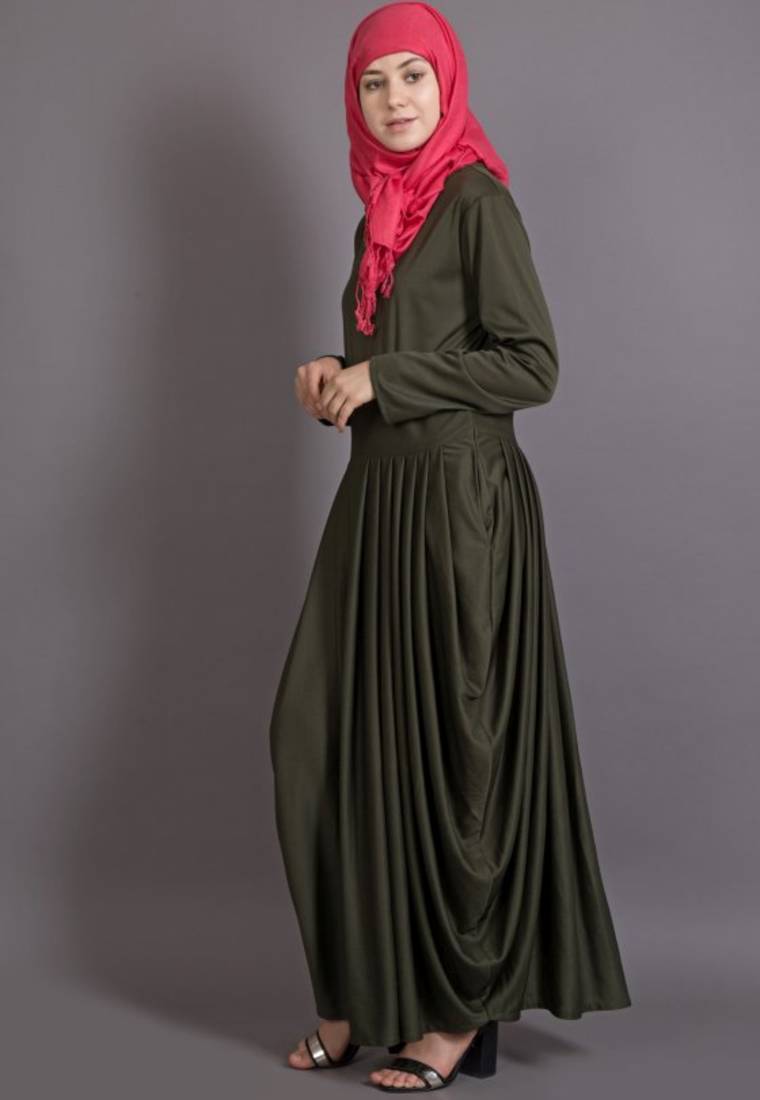 Olive Poly Crepe Plain Casual Islamic Abaya