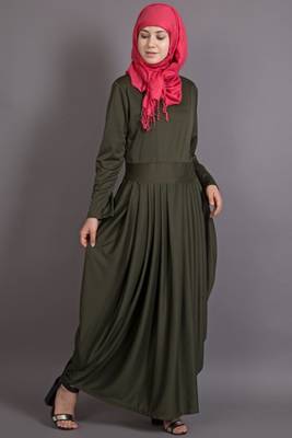 Olive Poly Crepe Plain Casual Islamic Abaya 3