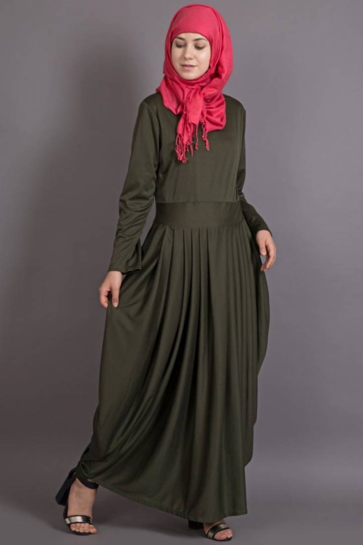 Olive Poly Crepe Plain Casual Islamic Abaya
