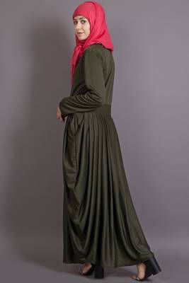 Olive Poly Crepe Plain Casual Islamic Abaya 4