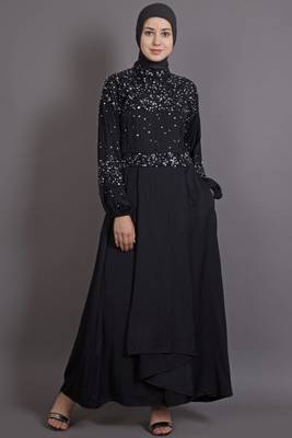 Black cotton satin plain EID Islamic abaya 1