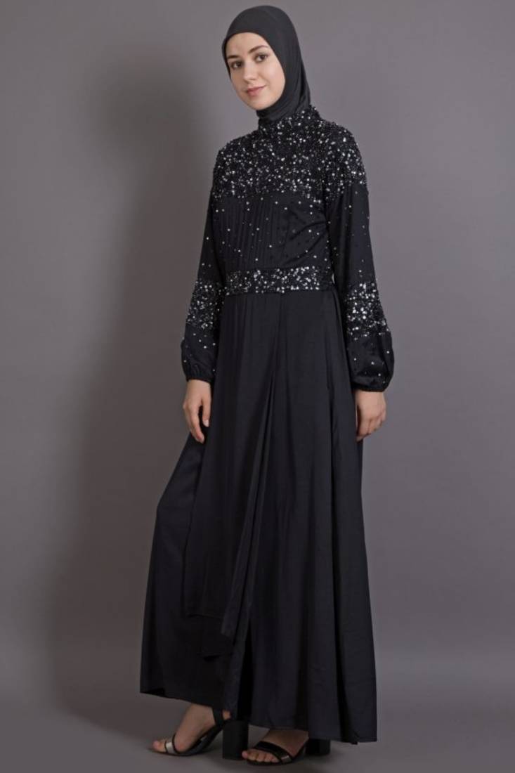 Black cotton satin plain EID Islamic abaya