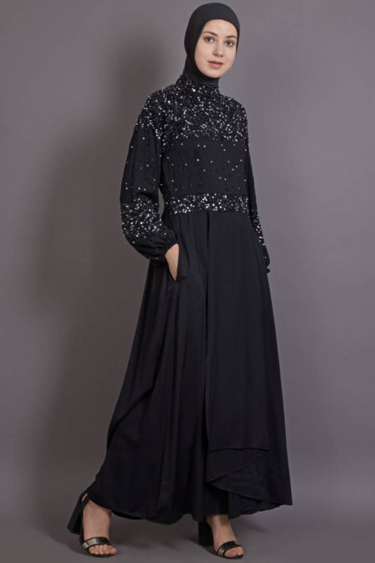 Black cotton satin plain EID Islamic abaya