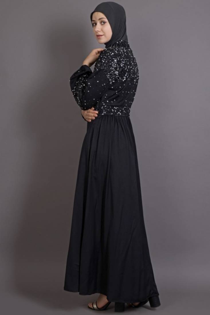 Black cotton satin plain EID Islamic abaya