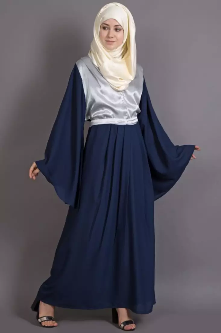 Navy Blue Poly Crepe Plain Casual Islamic Abaya