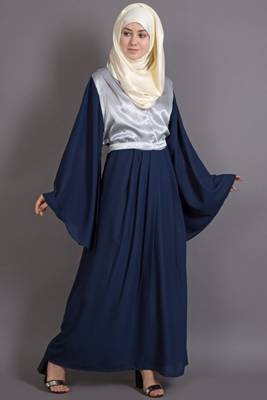 Navy Blue Poly Crepe Plain Casual Islamic Abaya 1