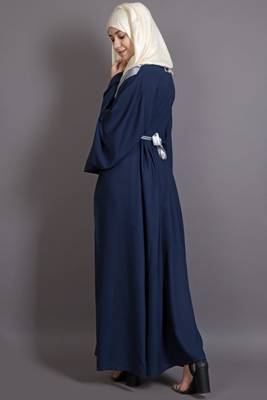Navy Blue Poly Crepe Plain Casual Islamic Abaya 2