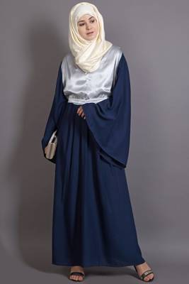 Navy Blue Poly Crepe Plain Casual Islamic Abaya 4