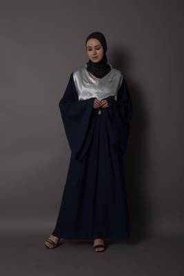 Navy Blue Poly Crepe Plain Casual Islamic Abaya 5