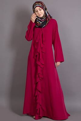 Wine Poly Crepe Plain Casual Islamic Abaya 1