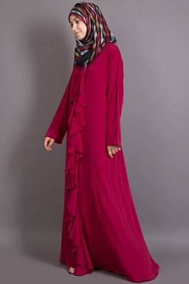 Wine Poly Crepe Plain Casual Islamic Abaya 2