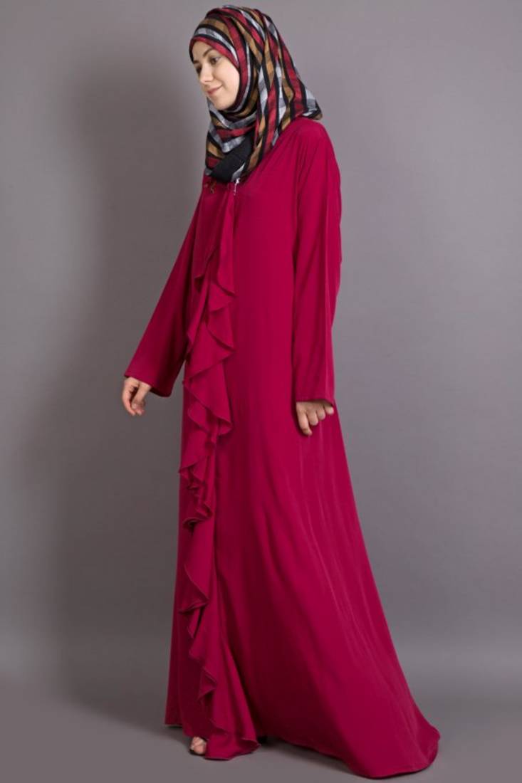 Wine Poly Crepe Plain Casual Islamic Abaya