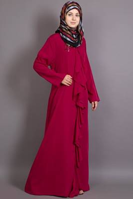 Wine Poly Crepe Plain Casual Islamic Abaya 3