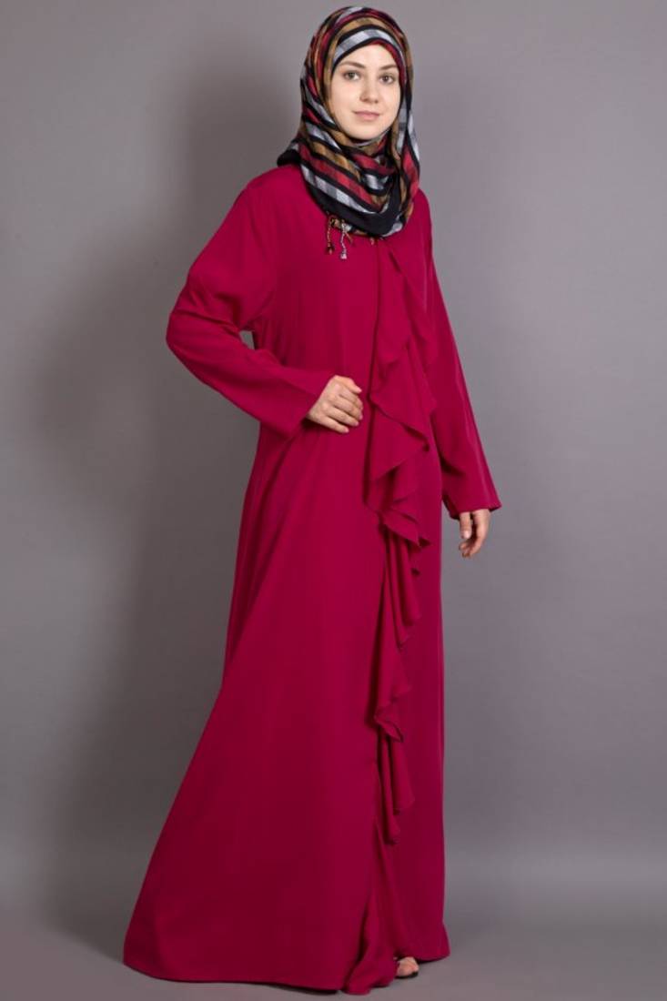 Wine Poly Crepe Plain Casual Islamic Abaya