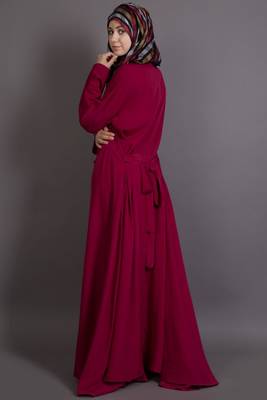 Wine Poly Crepe Plain Casual Islamic Abaya 4
