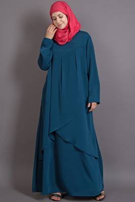 Teal Poly Crepe Plain Casual Islamic Abaya 1