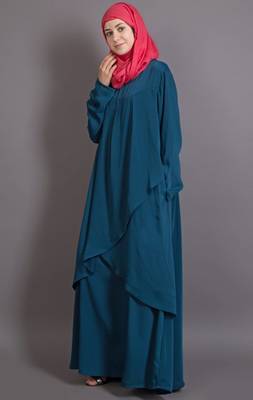 Teal Poly Crepe Plain Casual Islamic Abaya 2