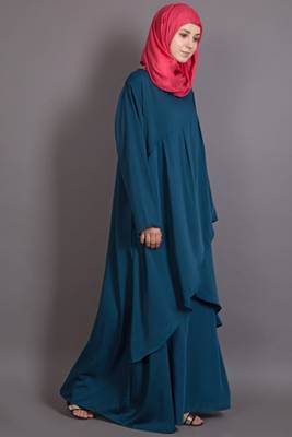 Teal Poly Crepe Plain Casual Islamic Abaya 3