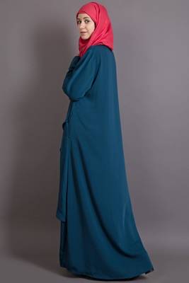 Teal Poly Crepe Plain Casual Islamic Abaya 4