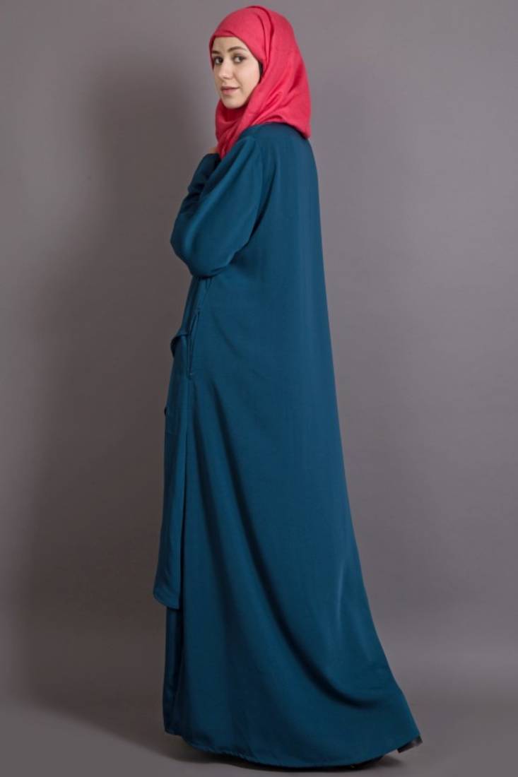 Teal Poly Crepe Plain Casual Islamic Abaya