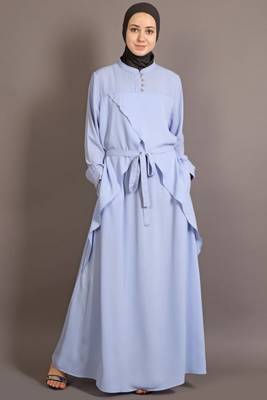 Sky Blue Poly Crepe Plain Casual Islamic Abaya 1