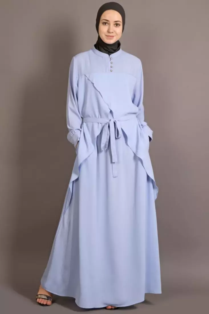 Sky Blue Poly Crepe Plain Casual Islamic Abaya