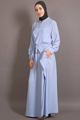 Sky Blue Poly Crepe Plain Casual Islamic Abaya 2