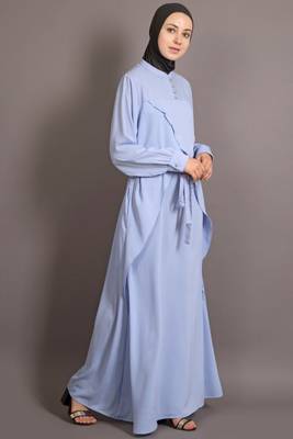 Sky Blue Poly Crepe Plain Casual Islamic Abaya 3