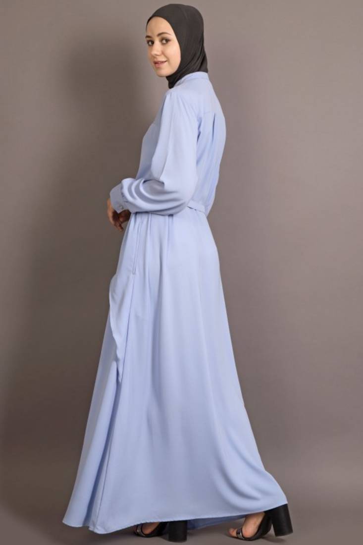 Sky Blue Poly Crepe Plain Casual Islamic Abaya