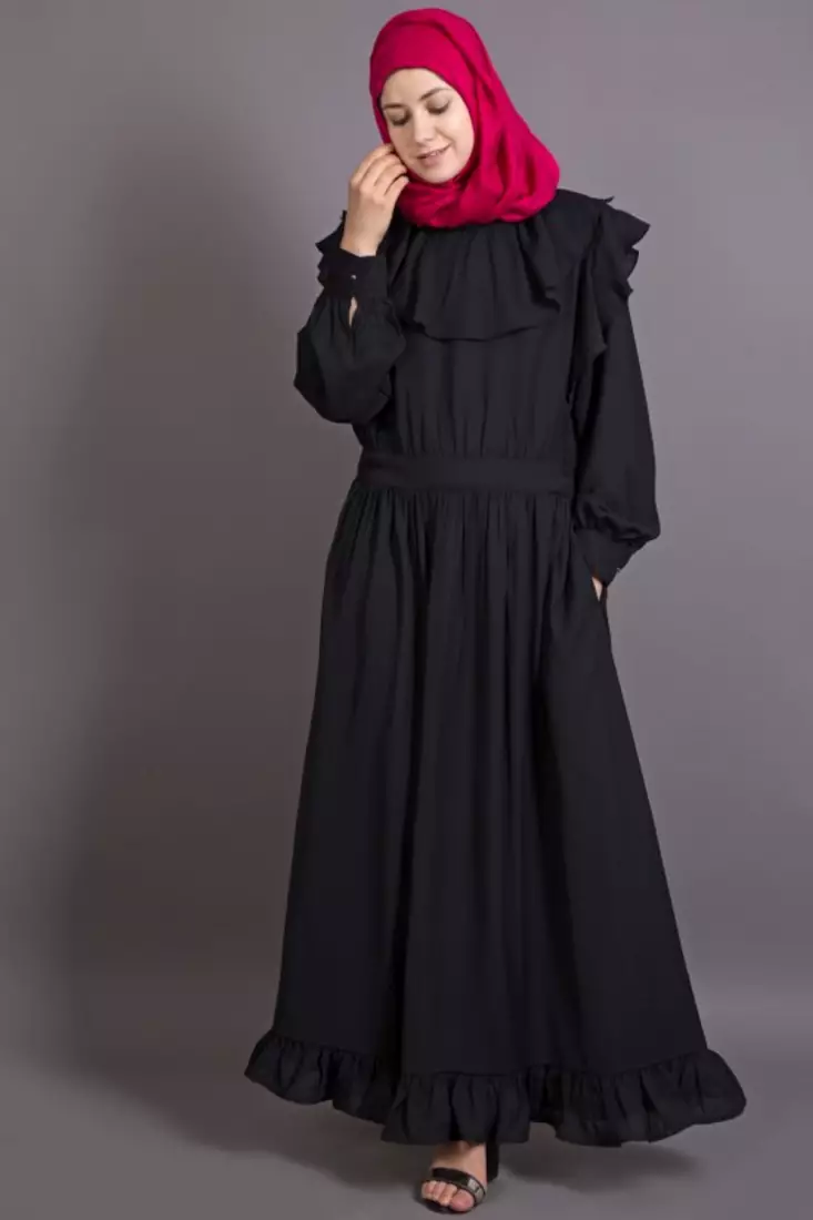 Black Poly Crepe Plain Casual Islamic Abaya