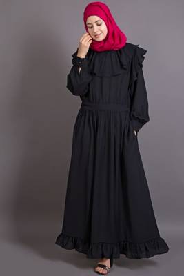 Black Poly Crepe Plain Casual Islamic Abaya 1