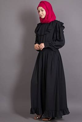 Black Poly Crepe Plain Casual Islamic Abaya 2