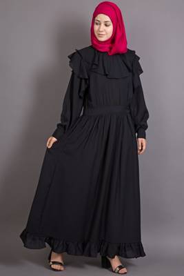 Black Poly Crepe Plain Casual Islamic Abaya 3