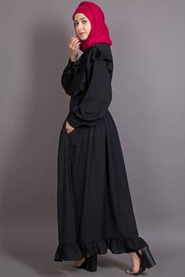 Black Poly Crepe Plain Casual Islamic Abaya 4