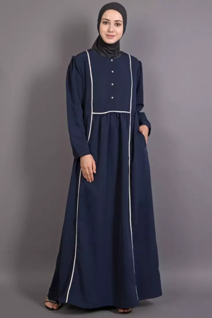 Navy Blue Poly Crepe Plain Casual Islamic Abaya